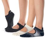 Toesox Grip Full Toe Bellarina 3 Pack Black, Oatmeal, Static Medium