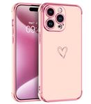 BENTOBEN for iPhone 15 Pro Case, iPhone 15 Pro Phone Case, Cute Heart Luxury Gold Plating Slim Fit Soft TPU Bumper Protective Cover, Women Men Girl Boys Cell Phone Case for iPhone 15 Pro 6.1", Pink