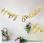 AMFIN (Pack of 1) Happy Birthday Party Cursive Metallic Banner - Gold