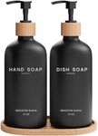 Black Glass Hand and Dish Soap Dispenser Set by Brighter Barns - Kitchen Soap Dispenser Set with Tray - Bamboo Soap Dispenser for Kitchen Sink - Modern Kitchen Decor, Boho Kitchen Decor (Black)