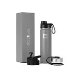 IRON °FLASK Sports Water Bottle - 14oz,18oz,22oz,32oz,40oz, or 64oz, 3 Lids (Spout Lid), Vacuum Insulated Stainless Steel, Hot Cold, Modern Double Walled, Hydro Metal Canteen (Graphite, 22 Oz)