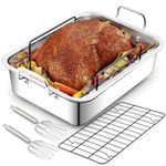 Turkey Roasting Pan with Nonstick Rack: Large 16 x 12 Inch Stainless Steel Turkey Roast Pan Set Rectangular Roaster – Perfect for Thanksgiving