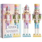 THE TWIDDLERS - 2 Rainbow Wooden Nutcracker Soldiers, 30cm / 12" - Multicolour Premium Handmade Pine Wood Classic Traditional Ornaments, Xmas Decorations with Moving Parts