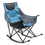 Sunnyfeel Camping Rocking Chair for Adults, Luxury Padded Recliner, Oversized Folding Rocker, Outdoor Lawn Chair (Blue)