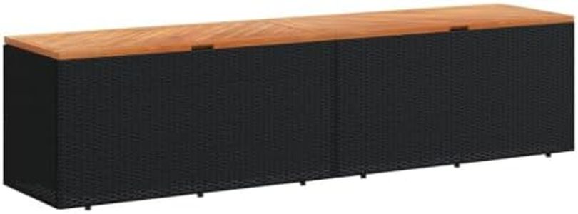 vidaXL Garden Storage Bench - Black Poly Rattan and Acacia Wood - Outdoor Cushion Box with Water-Resistant Bag, 220x50x54cm