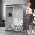 iDOTODO Full Size 2 Person Sauna Tent, Portable Steam Sauna Tent for Home, 1 or 2 Person Foldable Full Body Sauna Tent, 2 Person Foldable Chair, Steamer Not Included (2 Person Sauna Tent-Grey)