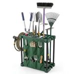 Durable Plastic Mobile Weatherproof Garden Tool Storage Rack - Lightweight Portable Caddy - Free Standing Unit Tidy Organiser for 40 Garden Tools with Multiple Pouches - Easy Assembly