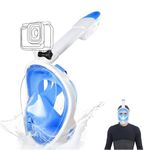 Aprllolg Full Face Snorkel Mask,Snorkeling Diving Mask for Adults with 180° Panoramic View,Sports Camera Compatible Snorkel Set Scuba Mask(Blue)