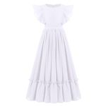 Flower Girl Flowy Ruffle Chiffon Trim A-Line Dress for Kid Wedding Junior Bridesmaid Communion Party Princess Pageant Long Maxi Belted Prom Baptism Christening Cocktail Dresses White 11-12 Years