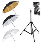 Neewer® Flash Mount Three Umbrellas Kit 33"/84cm White Soft/Silver Reflective/Gold Reflective Umbrella for Canon 430EX II, 580EX II, Nikon SB600 SB800, Yongnuo YN560, YN565, Neewer TT560, TT680