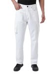 Bene Kleed Men White Overdyed Straight Fit Solid Cargo Trousers (30-Size)