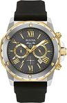 Bulova Men's Marine Star 'Series A' Chronograph Quartz Watch, Luminous Markers, Rotating Dial, 100M Water Resistant, 44mm, Two Tone Gold/Black, Marine Star