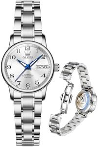 OLEVS Watch Women Self Winding Watches for Women Silver Automatic Mechanical Womens Watch Luxury No Battery Waterproof Fashion Dress Stainless Steel Ladies Watches for Small Wrists Reloj de Mujer