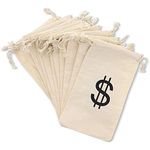 Juvale Money Bag Pouch 12 Pack - Drawstring Closure Canvas Cloth and Dollar Sign - 4.3 x 7 inches