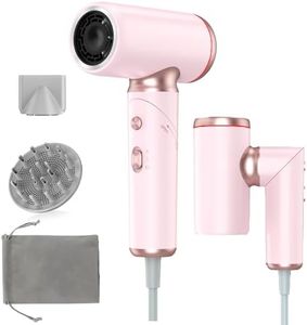 Travel Hair Dryer Dual Voltage for European, Foldable Ionic Blow Hairdryers Fast Drying, Portable Small Dryers for Women with 2 Magnetic Nozzles,100-240V &1300W, Pink