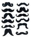 Komonee Fake Moustache Black Mustache For Fancy Dress Up Costume Hair Accessory Outfit Novelty Joke (Pack Of 12)