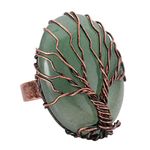 Top Plaza Handmade Retro Vintage Copper Wire Wrapped Life Tree Oval Gemstone Healing Crystal Adjustable Ring Bronze Band Size 6 7 8, stone Metal, Crystal