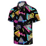 Mens 80s Golf Shirt Dry Fit Performance Short Sleeve Print Shirts Funny 90s Golf Shirts for Men, 80s 90s Theme, XX-Large