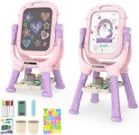 Victostar Easel for Kids, Rotatable Double Sided Art Easel with Magnetic White Board & Chalkboard, Adjustable Standing Toddler Easel with Drawing & Writing Accessories,Gifts for Girls and Boys