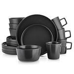 Stone Lain Coupe Dinnerware Set,16 Piece, Service for 4, Black Matte