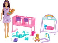Barbie Skipper Doll & Nursery Playset with Accessories, Includes Twin Baby Dolls, Crib, Swing, See-Saw & More, HXM99