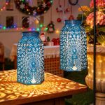 Outdoor Solar Lanterns Waterproof Peacock Garden Gifts Women Mom, Big Solar Lights, Garden Decor, Yard Art, Outside Birthday, Mothers' Day Birthday Gifts Grandma Grandpa(2Pack, Blue Gold