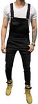 LONGBIDA Men's Denim Bib Overalls Fashion Slim Fit Jumpsuit with Pockets, Black, Medium