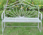 GlamHaus Metal Garden Bench Seat Patio Furniture Foldable Antique Grey Beautiful Shabby Chic Handmade Vintage (Metal Valencia)