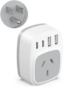 Yundian US Travel Adapter, AU to USA Universal Travel Plug with 2 USB C Ports and 2 USB A Fast Charging, Travel Power Plug for America, Canada, Mexico, Colombia, Thailand- White