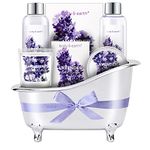 Bath Gifts for Women - Gift Basket Set, Body & Earth Lavender Bath Kit, 7 Pcs Gift Set with Shower Gel, Bubble Bath, Scented Candle, Birthday & Christmas Gifts for Her, Womens Home Gifts Idea