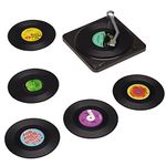 Coasters for Drinks Set of 6 - Jolumros Colorful Retro Funny Vinyl Record Coaster with Record Player Holder for Home Office Bar