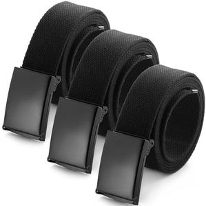 Mile High Life Cut To Fit Canvas Web Belt Size Up to 52" with Flip-Top Solid Black Military Buckle