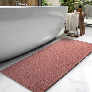 AMOAMI-Bath Mat-Absorbent Quick Dry Bathroom Floor Mats-Washable Rubber Backing Bath Mats for Bathroom Rugs Fit Under Door-Bath Rug for in Front of Sink Bathtub Shower Room, Rose 24''x70''