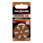 Ansmann Hearing Aid Batteries [Pack of 6] Size 312 Brown Zinc Air Hearing-Aid Suitable for Hearing Aids, Sound Amplifier - 1.45V Mercury