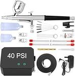 Omeyo Airbrush Kit with Air Compressor, 48 PSI High Pressure Air Brush Non-Clogging with 0.2/0.3/0.5mm Nozzle/Cleaning Sets, Ideal for Painting, Modeling, Cake Decor, Pastry, Makeup, Nail Art Black