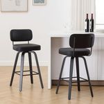 Bekrvio Swivel Counter Height Bar Stools Set of 2, Upholstered Faux Leather Barstools with Back, 26" Seat Height Bar Chairs Island Stools for Kitchen Counter, Black Wood Frame,Black