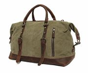 Duffel Bag, Berchirly 21" Large Canvas Leather Travel Sports Gym Bag Toiletry bag Shoulder Carryon Luggage for men women - Army Green