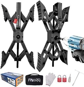 RVPNR Camper X-Shaped Wheel Chock Stabilizer, RV Stabilizer Wheel Chock Scissor, X Chocks Wheel Stabilizer for Travel Trailer Allow Drill Adjust with Hex Socket, Tool Kit and Password Locks-Black