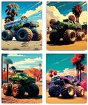 Monster Truck Canvas Wall Art Decor Modern Car Posters Watercolor Monster Truck Arena Landscape Travel Poster Picture Racing Sports for Teenage Boy Bedroom Game Room Decor Set of 4 Unframed (8“x10”) (Colorful 1)