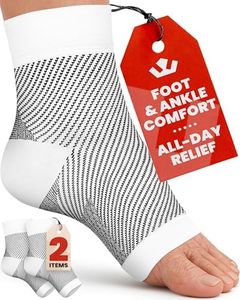 KEMFORD Ankle Compression Sleeve - Plantar Fasciitis Braces - Open Toe Compression Socks for Swelling, Sprain, Neuropathy, Foot Arch Support for Men and Women - 20-30mmhg, L, White and Black