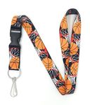 Basketball Lanyard for Kids, Men, Women, and Sports Fans, Long and Soft with Detachable Buckle, and Split Ring Keychain for School, ID Badge, or Work, Basketball, 1 Pack