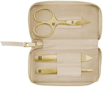 ZWILLING Manicure and Pedicure Set Cowhide Leather Case 3 Pieces with Nail Scissors Premium Gold Edition Black