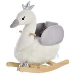 HOMCOM Kids Children Rocking Horse Plush Ride On Swan w/Sound Wood Base Seat Safety Belt Toddler Baby Toy Rocker 18-36 Months