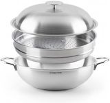 CHEFWIN 316 Stainless Steel Heavy Duty 12.6 inch 6.3 Quart Wok pan with Lid and Steamer, Stir Fry Pan, 5Ply, Induction Cookware, Dishwasher Safe, Oven Safe