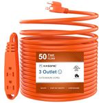 50-Feet 3 Outlet Extension Cord, Kasonic UL Listed, 16/3 SJTW 3-Wire Grounded, 13 Amp 125 V 1625 Watts, Multi-Outlet Indoor/Outdoor Use, Orange