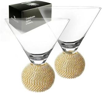GEMELLO Gemezzi Stemless Martini Glasses Set of 2, Gold Stemless Cocktail Glass, Crystal Ball Base in Elegant Box, Perfect Bar Accessories for Margarita, Manhattan, Cosmos, Mixed Drinks, and Desserts