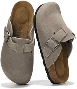 Project Cloud Genuine Leather Footbed Clogs for Women - Memory Foam Arch Support Slippers for Women - Trendy Slip-ons Women's Mules & Clogs Sandals (Benton_W,GREYSUEDE,10)