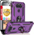 TJS Phone Case for LG Aristo 5,Aristo 5 Plus,Fortune 3,Phoenix 5,Risio 4,K8X,K31, Tribute Monarch with [Full Coverage Tempered Glass Screen Protector][Metal Ring][Magnetic Support] Armor (Purple)