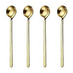 PIVHWIR 4 PCS Coffee Spoons, 6.02 in Stainless Steel Gold Long Handle Espresso Spoon for Sugar Dessert Cake Ice Cream Soup Cocktail Stirring Teaspoons