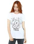 Disney Women's Winnie The Pooh Collage Sketch Boyfriend Fit T-Shirt White X-Large